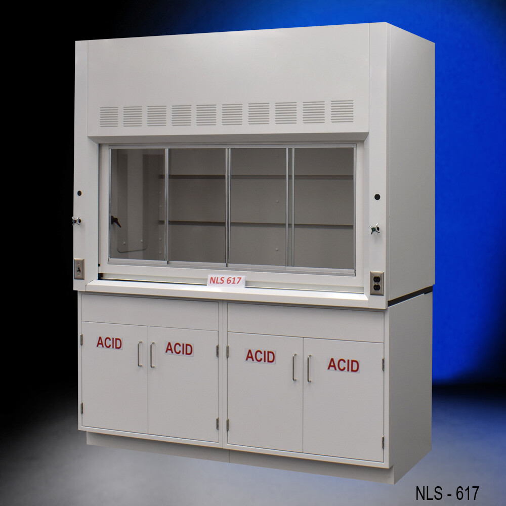 Fisher American 6' Laboratory bench Fume Hood w/ ACID Storage Cabinets  / E1-276