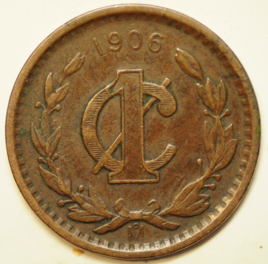 mw30243 Mexico Bronze Centavo 1906 Mo  Mexico City Mint    KM#415  XF