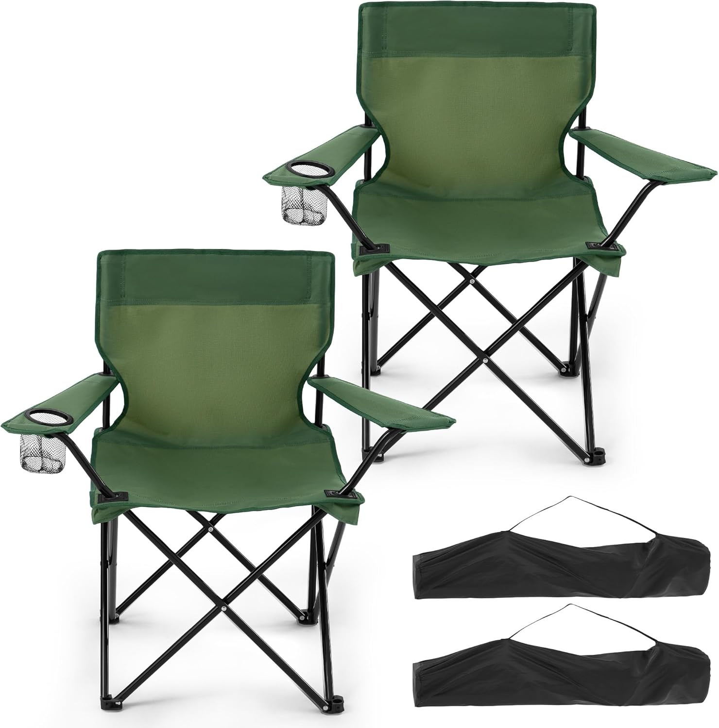 2-Pack Foldable Camping Chairs with Cup Holder, 300LB Lawn Portable Folding Chai
