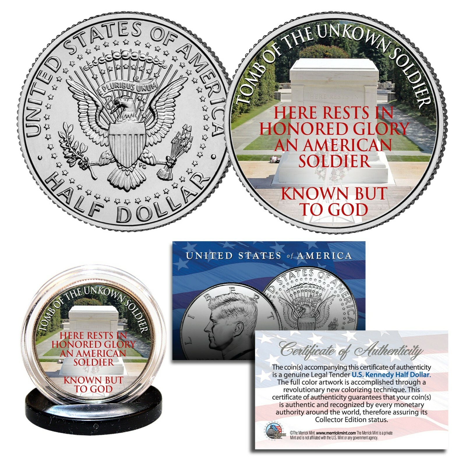 TOMB OF THE UNKNOWN SOLDIER Arlington National Cemetery JFK Kennedy U.S. Coin