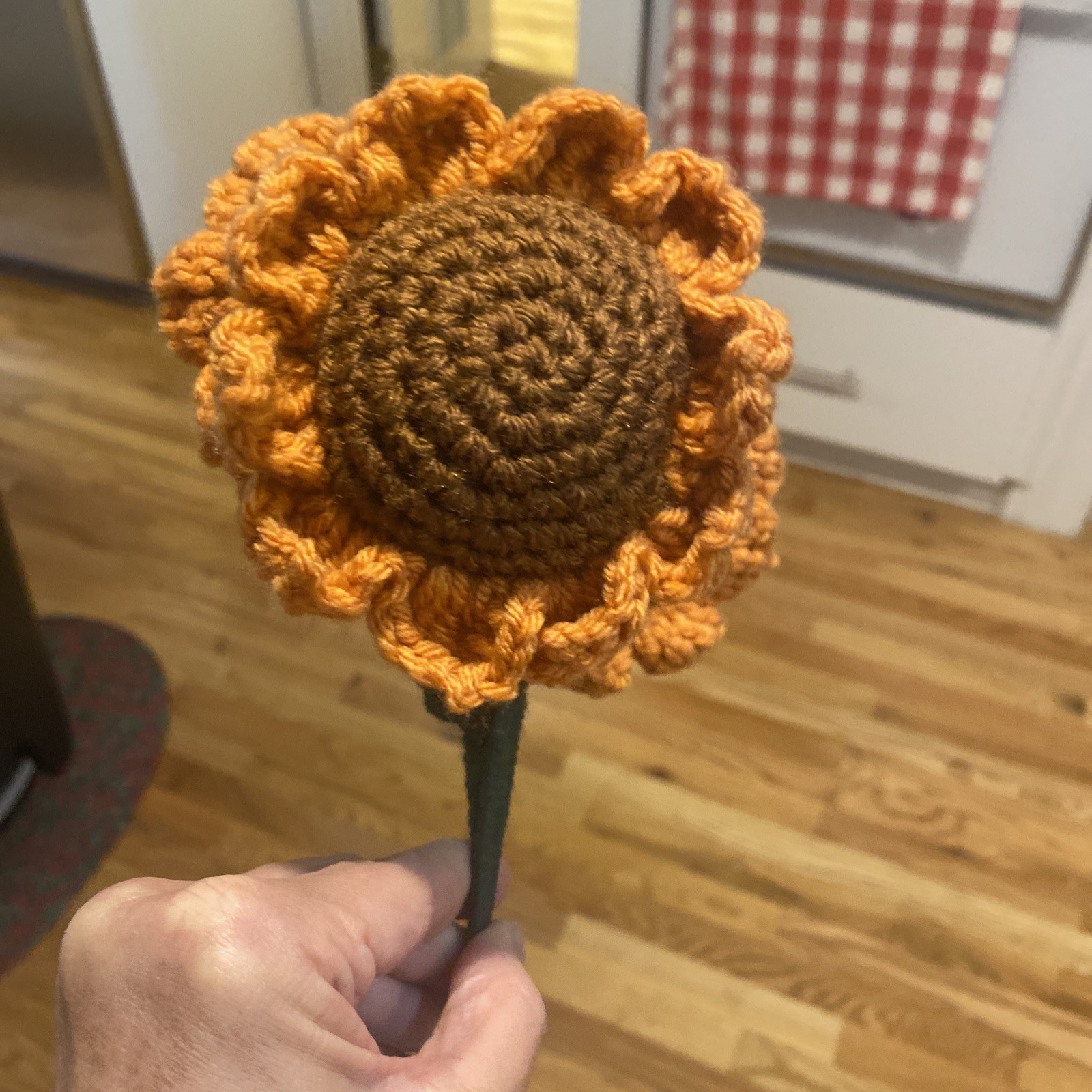 Crochet Flower Bouquet Handmade Knitted Set of 3 Orange Brown Green