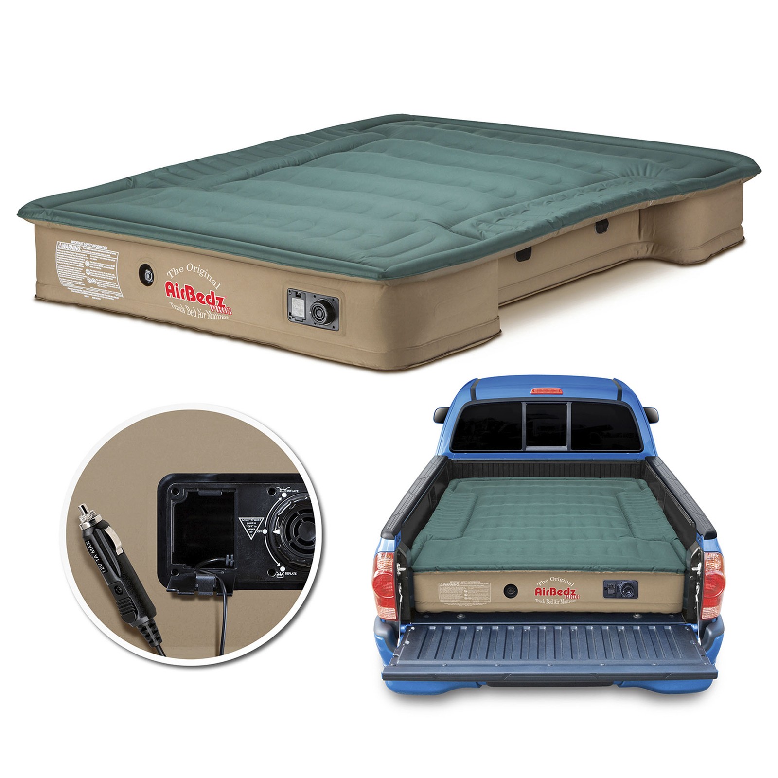 Pittman Outdoors Truck Bed Air Mattress with Pump for Long Truck Beds, 8', Green