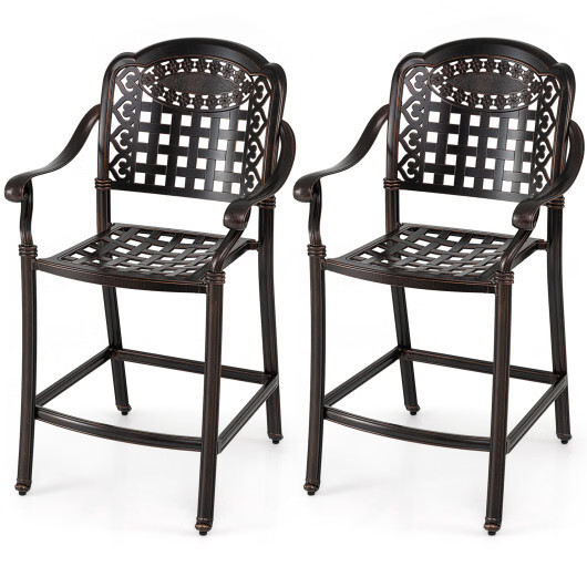 Set of 2 Outdoor Bar Stool 25.5 Inch Counter Height Cast Aluminum Bar Chairs-Cop