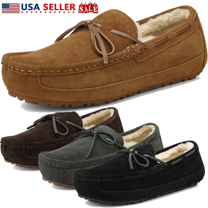 Men's Moccasin Slippers Fuzzy Winter Cozy Indoor Outdoor  Slip On House Shoes