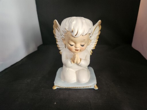 Vintage Japan Lefton Praying Angel Blue Pillow 5"  Planter 114