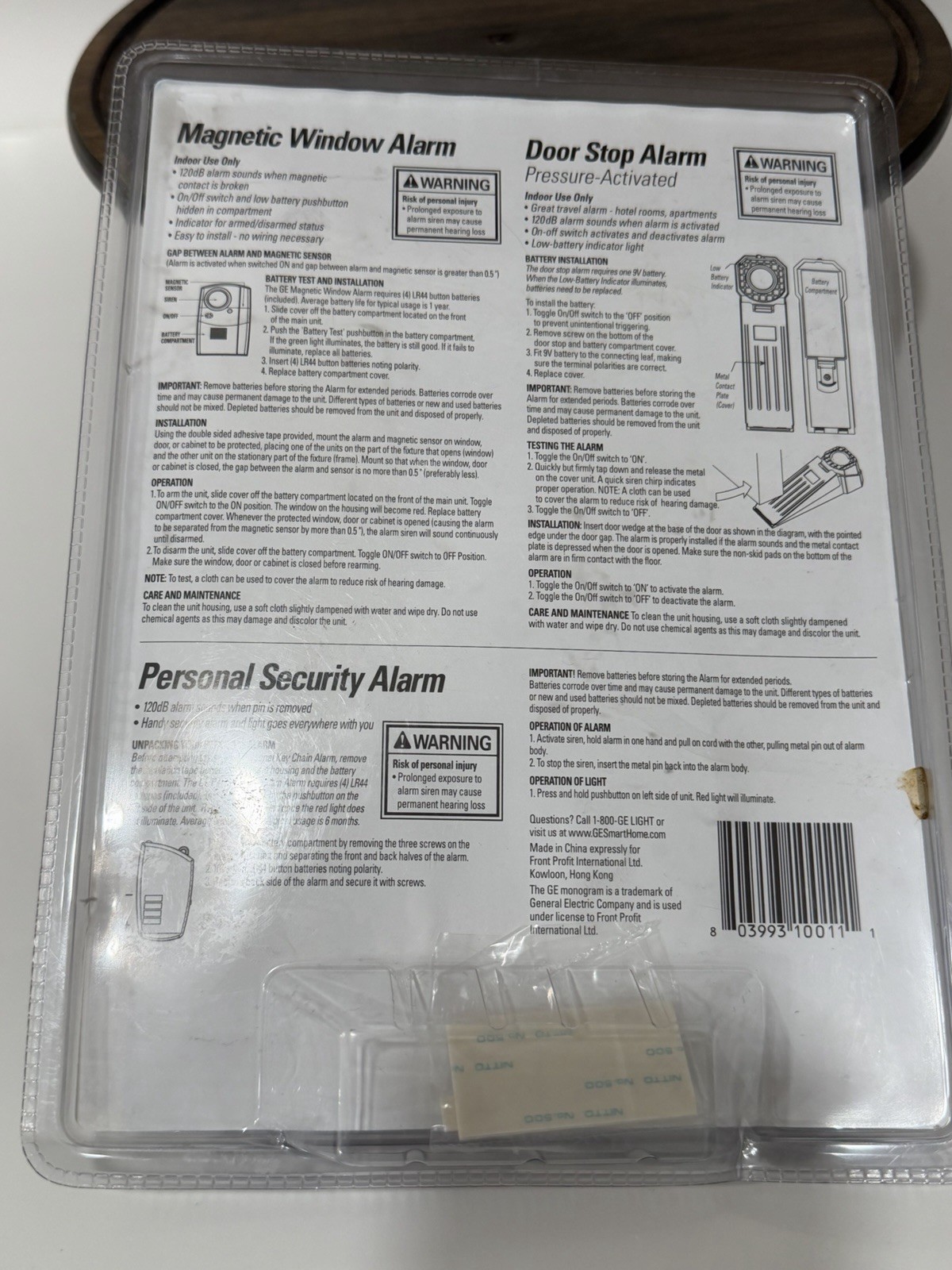 GE Wireless Security Kit Dorm Room Protection 3-Piece Door Stop Window Alarms