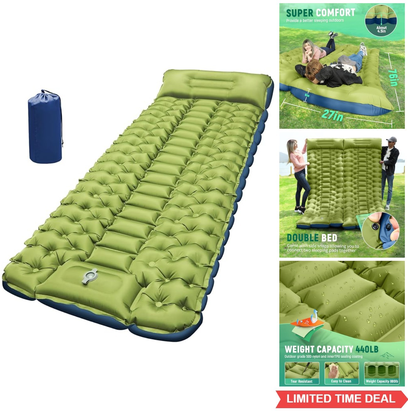 Ultralight Sleeping Pad with Built-in Foot Pump for Camping Hiking Backpacking