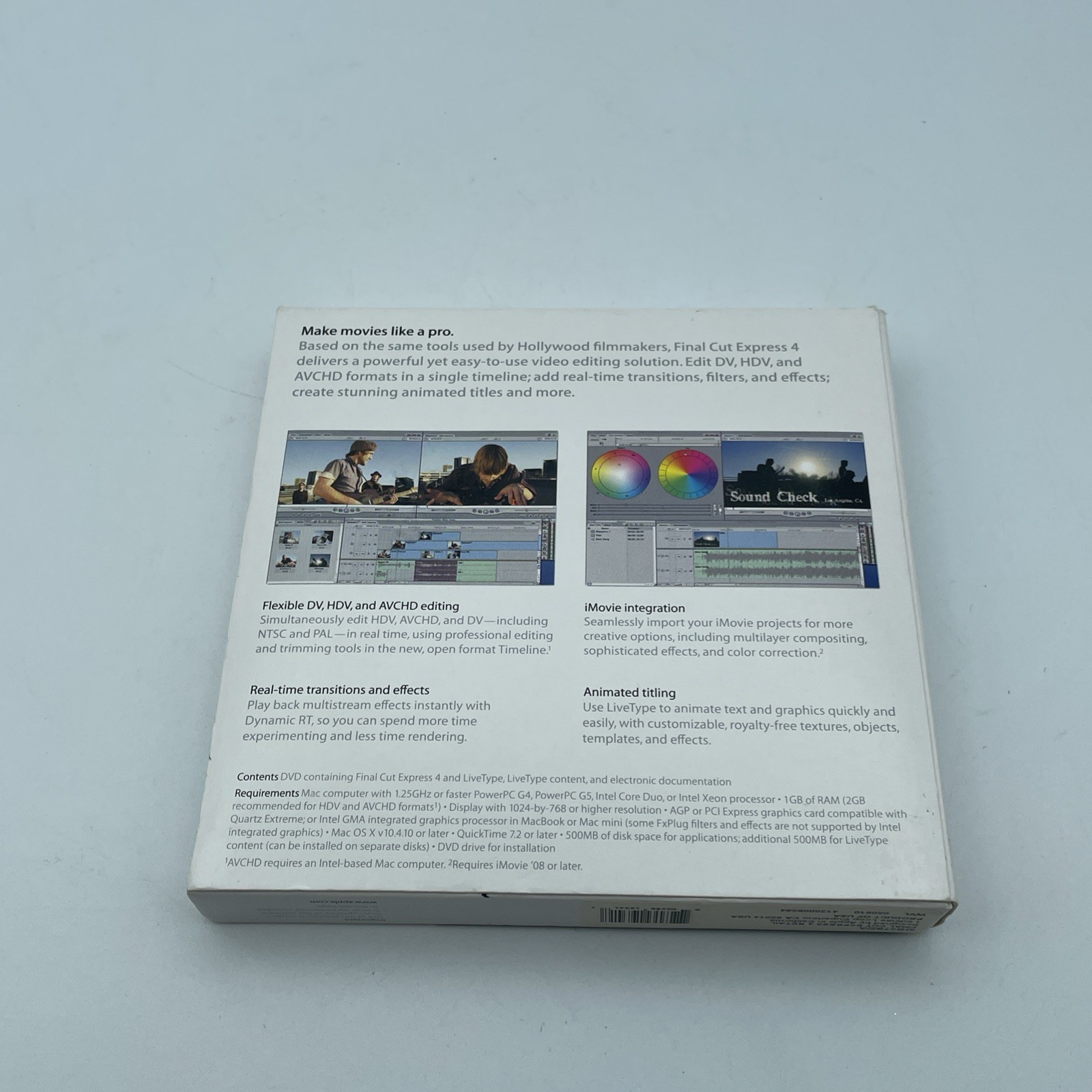 Apple Computer Final Cut Express 4 Video Editing Software DV HDV AVCHD Free Ship