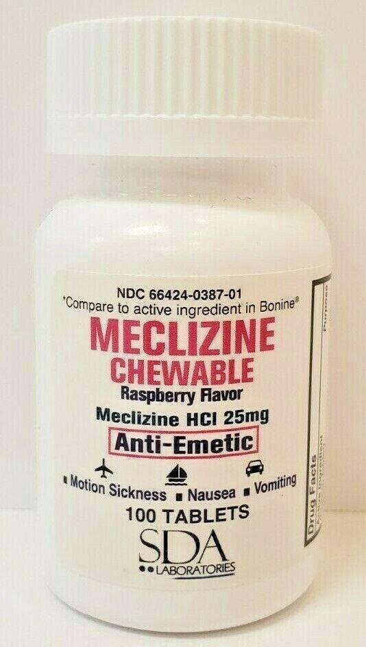 SDA Meclizine 25mg Chewable Tablets Anti Nausea 100ct -Expiration Date 11-2026