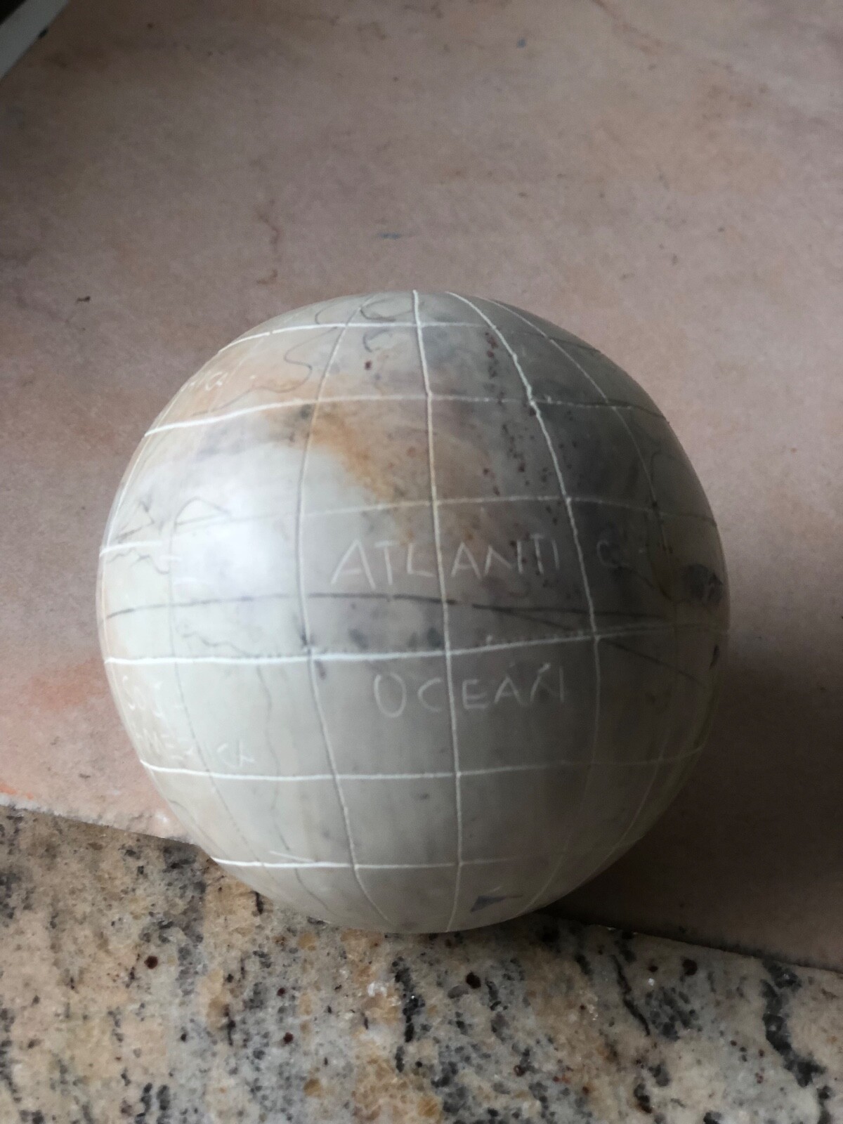 Unique Vintage Carved and Handpainted Stone Globe / World Map