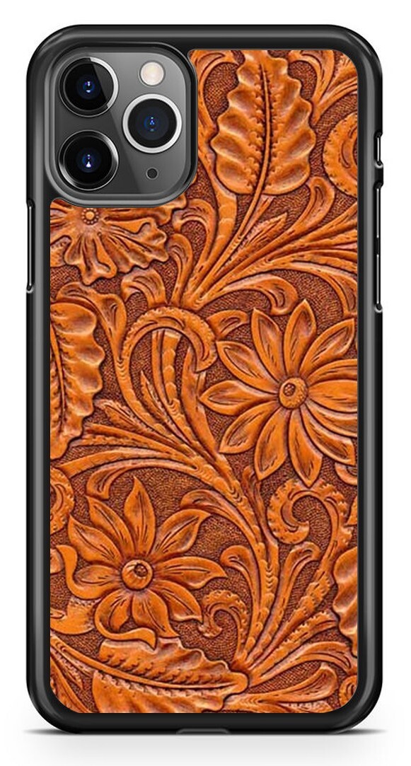 Tooled Brown Leather For Iphone Case 11 12 13 14 15 Pro Max