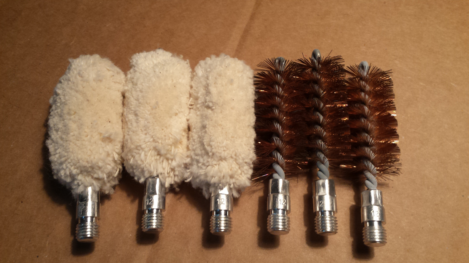 Six (6) Pc Set 12 ga Cleaning (3) Bore Brushes and (3) Swabs Shotgun 12 Gauge