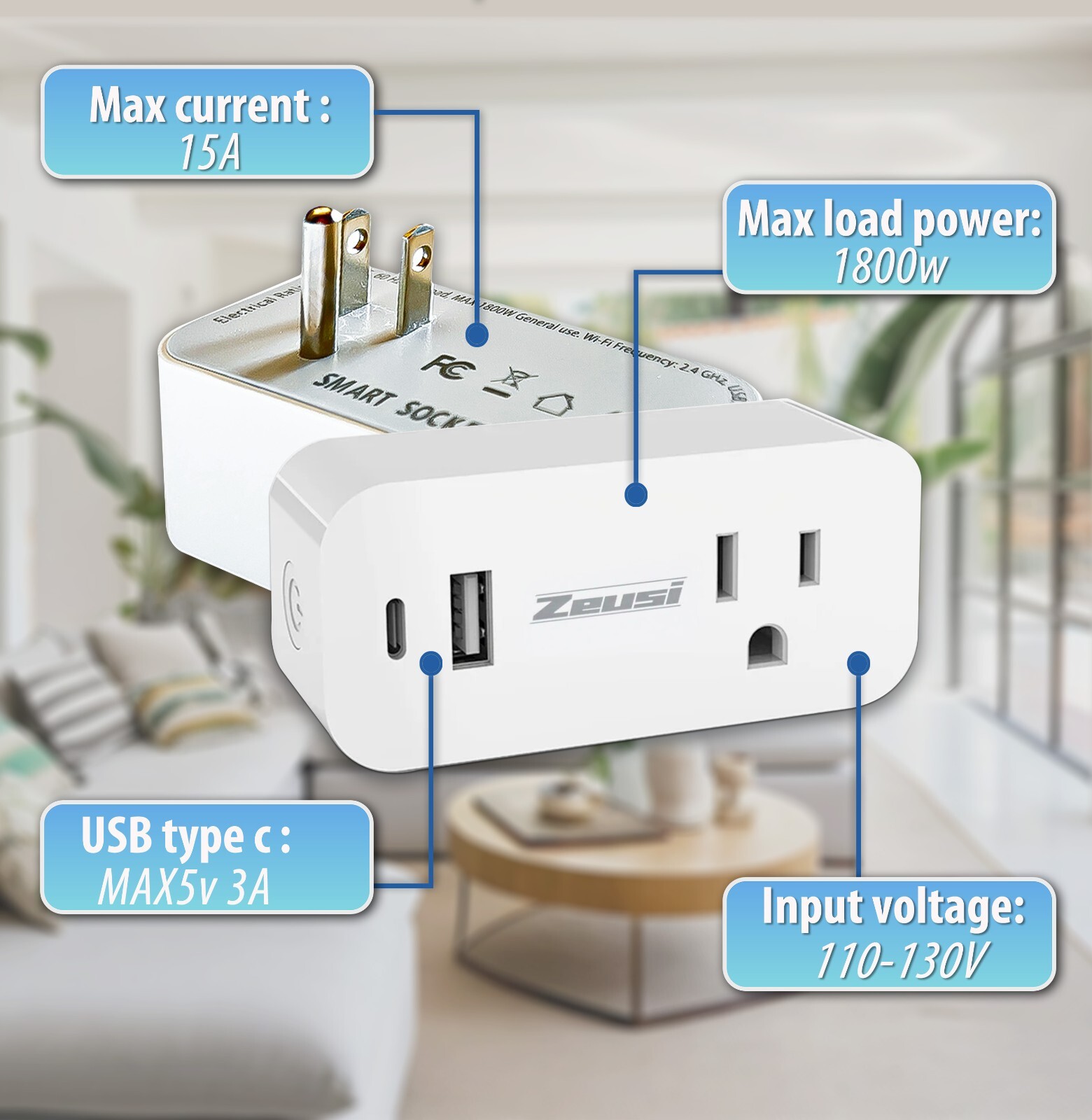 Smart Plug with USB and C Port, Smart WiFi Plug, Compatible with Alexa