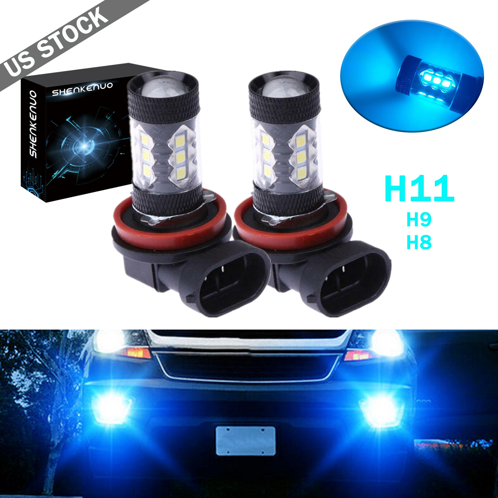 For Honda Accord 06-2015 Super Bright Ice Blue 8000k LED Fog Driving Light Bulbs