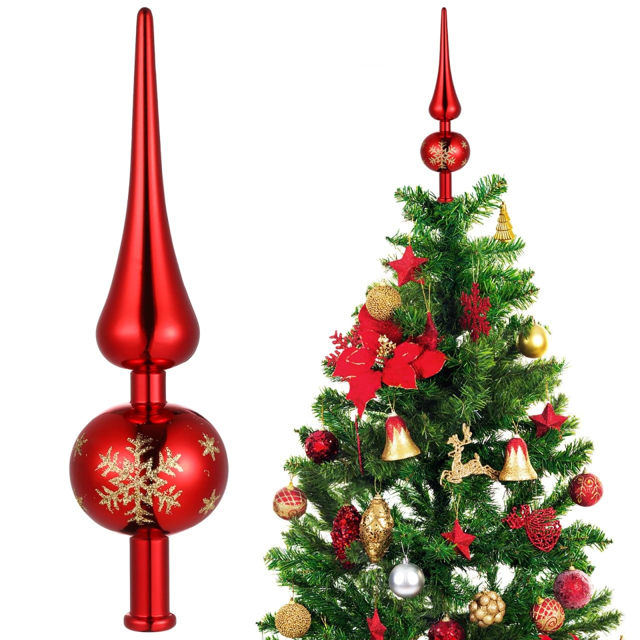 Garneck Vintage Finial Christmas Tree Topper 9'' Red 23.00X6.00X6.00CM,
