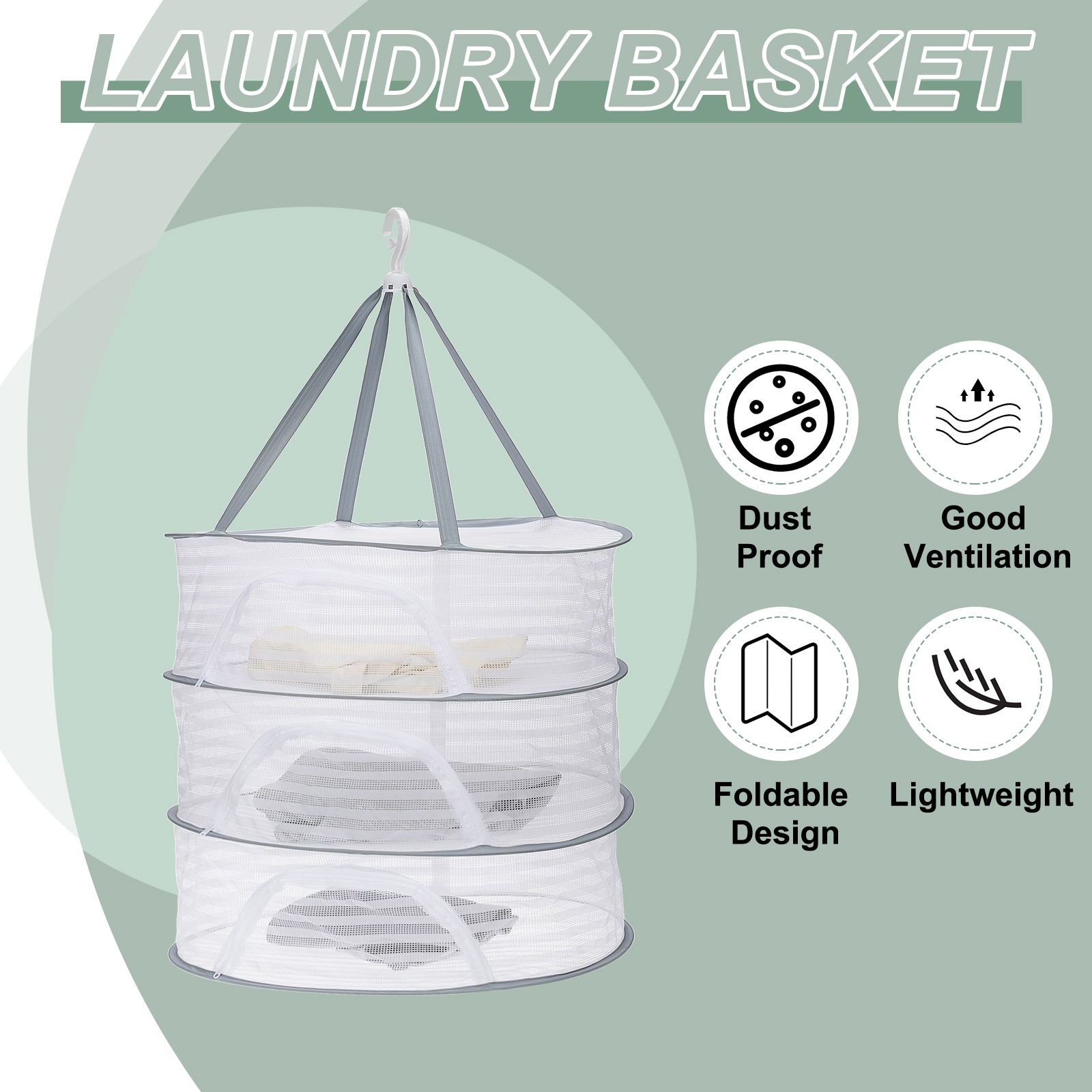 2 Tier 28\" Herbal Drying Hanger Grill with Zipper, Grey