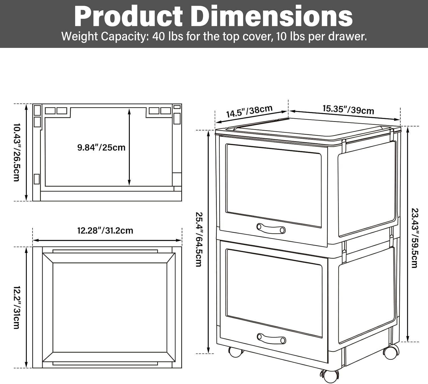 2 Drawer Mobile Plastic Filing Cabinet