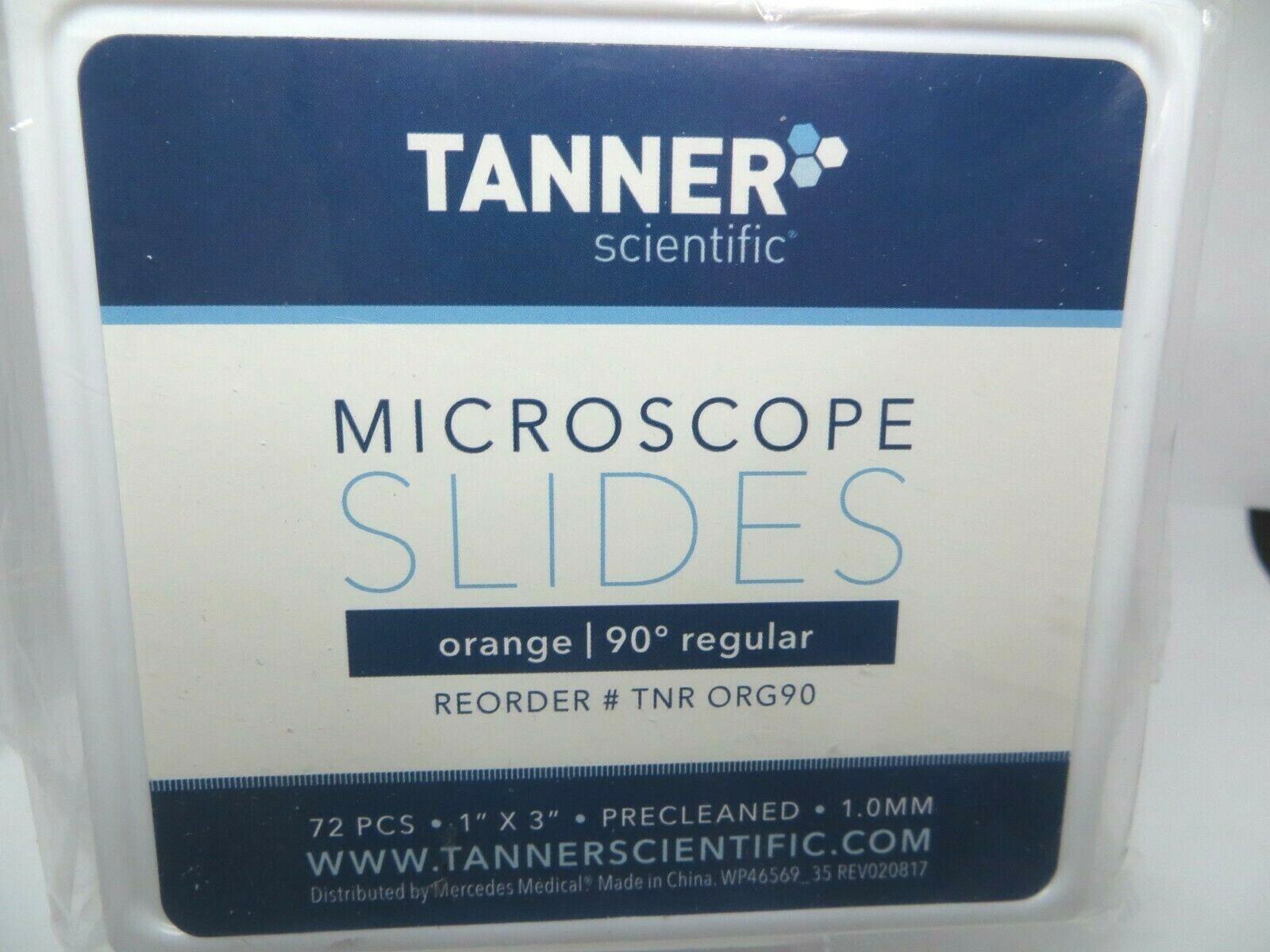 TANNER Scientific Microscope Slides Orange 90º edge 72pc 1"x3" Precleaned