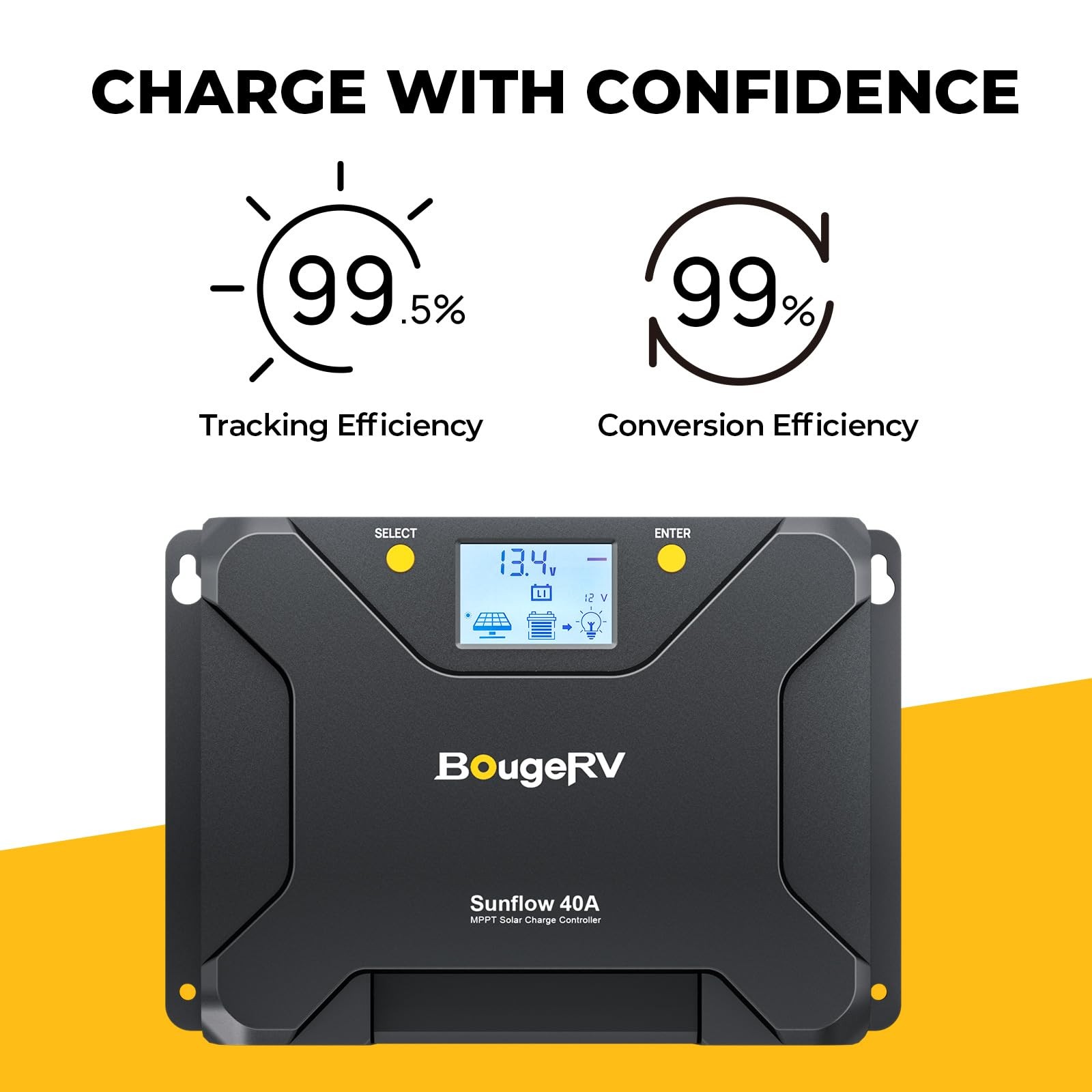 Bougerv Mppt Solar Charge Controller 40A W/ Low-Temp Cut-Off App Control
