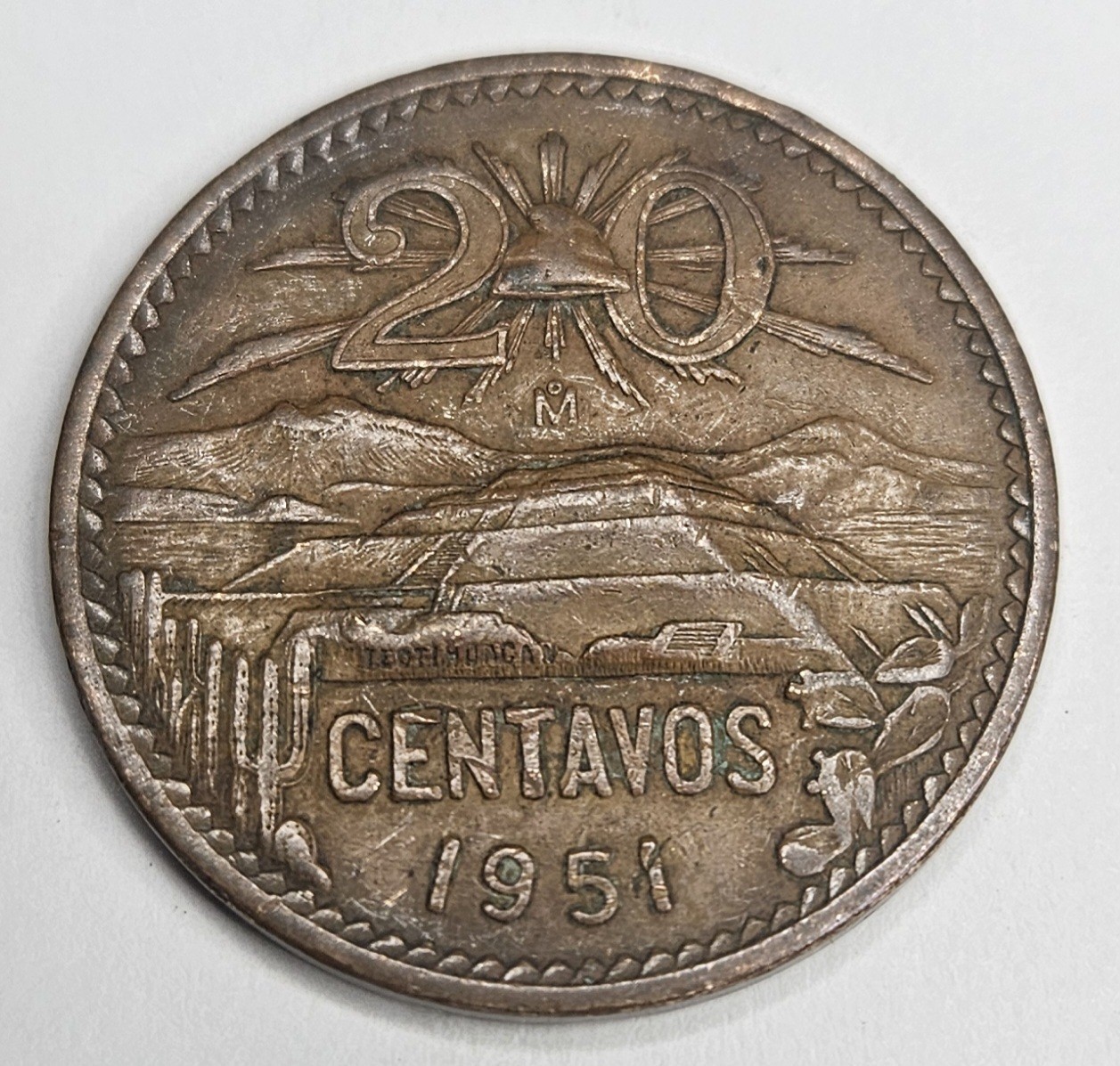 1951 Mexico 20 Centavos - Circulated Mexican Bronze World Coin - L2