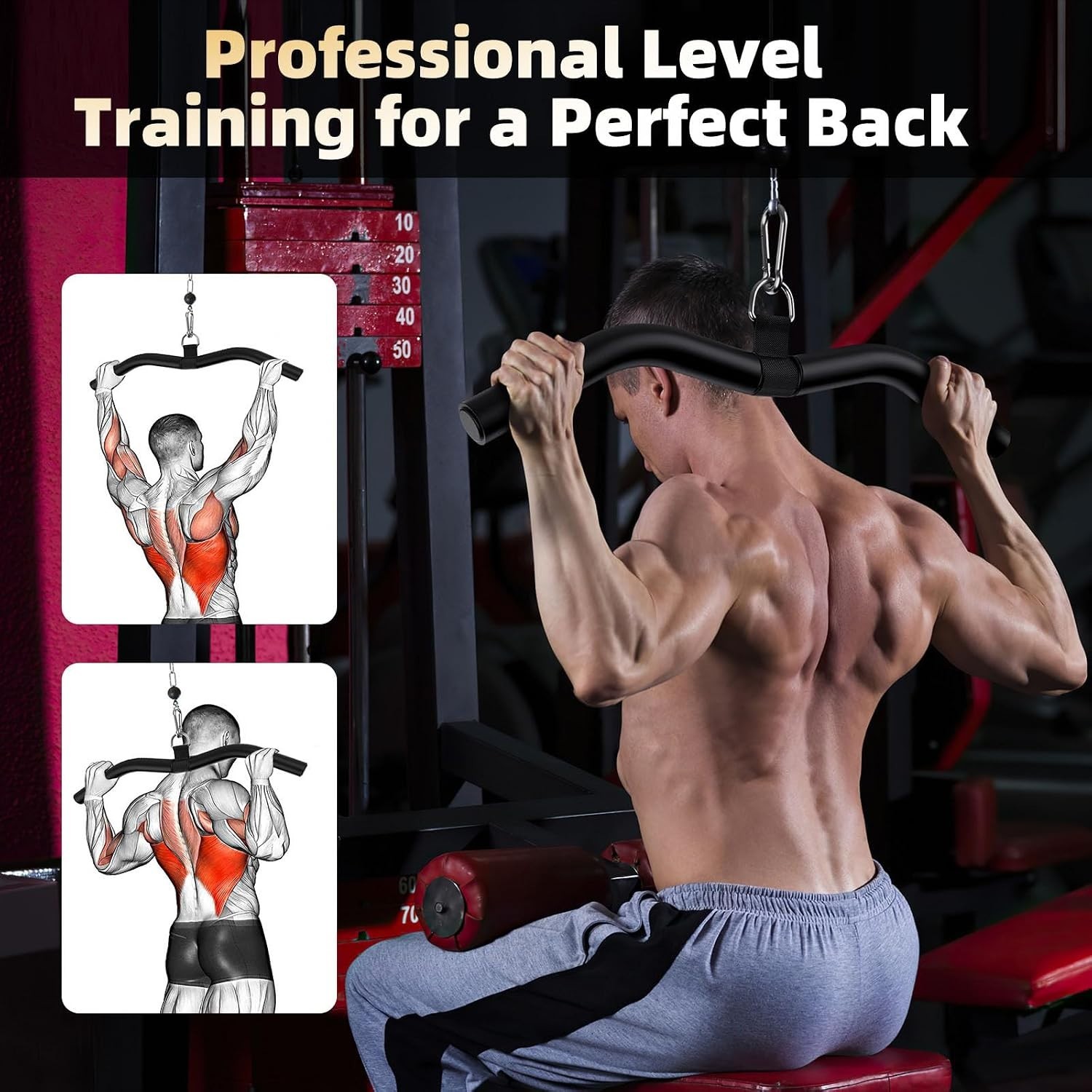 LAT Pulldown Bar Attachments for Pulley Cable Machine, Single D-Handle Tricep...