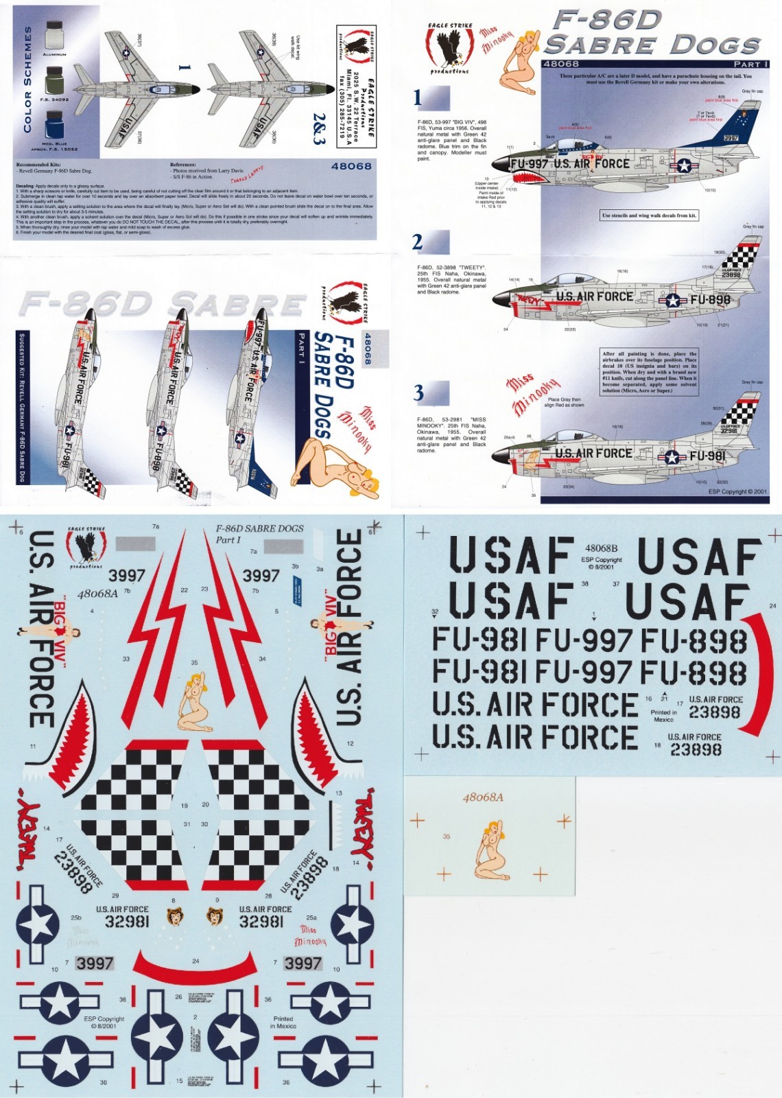 EAGLE STRIKE DECALS 1/48 F-86D Sabre Dog 25th FIS 498th FIS nose art (USAF)