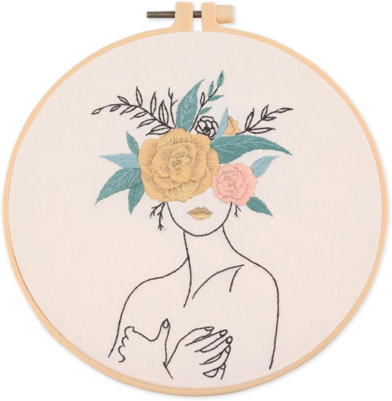 Embroidery Kit for Beginners Adults - Fashionable Women Wearing Flowers Easy Pat