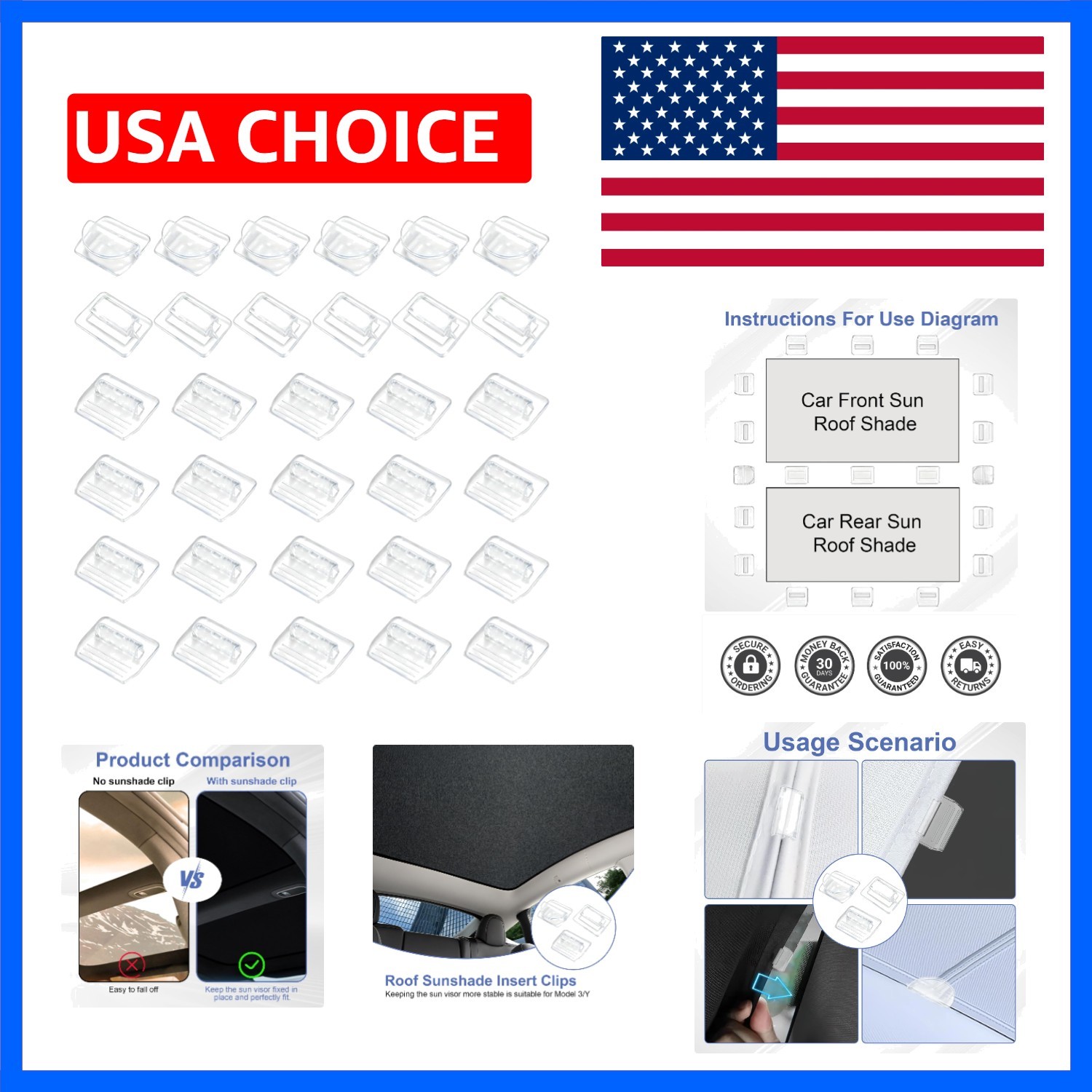 32 Pcs Sunshade Clips, Roof Sunshade Insert Clips Compatible with Model 3/Y/S...
