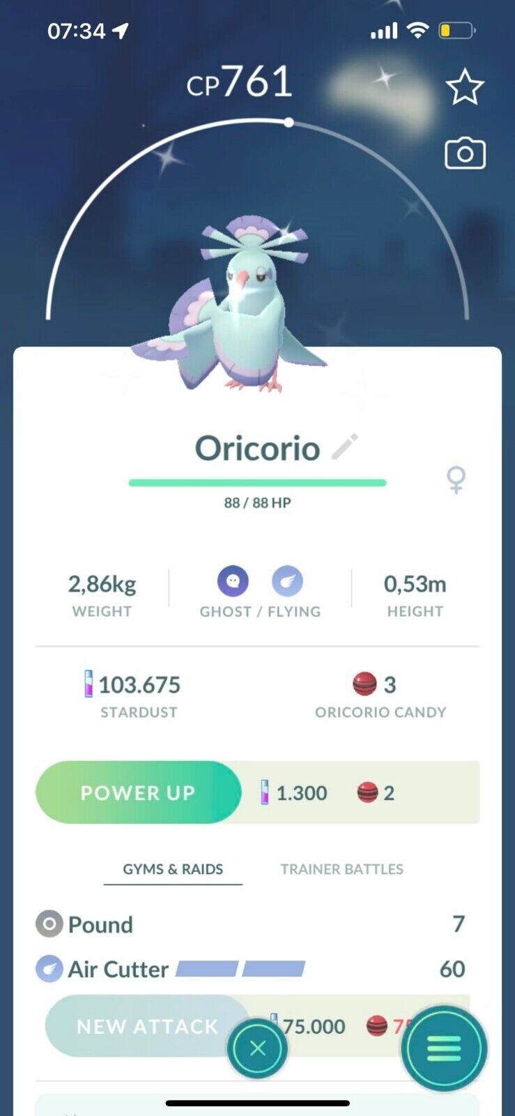 Pokémon Go - Shiny Oricorio Sensu style - P T C high stardust - Description