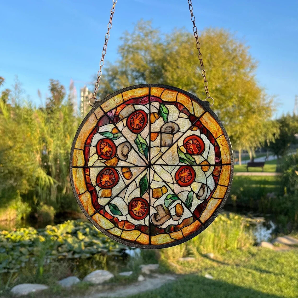 Pizza Stained Glass, Window Hanging Decor, Kitchen Suncatcher Decor