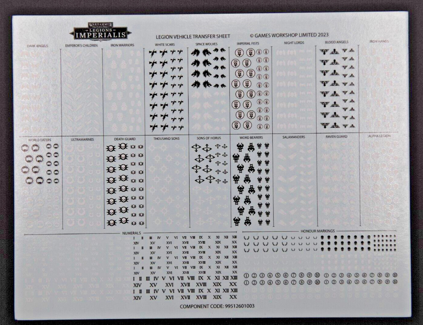 Warhammer Legion Imperialis: Legions Astartes Vehicle Transfer Sheet