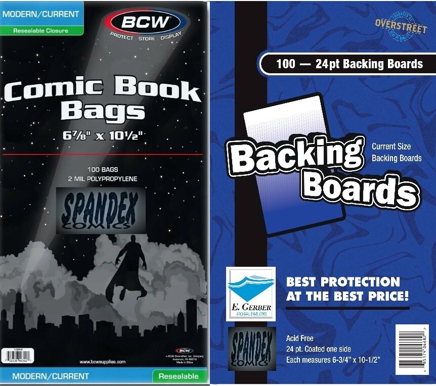 100  BCW 2-Mil Current Resealable Bags & E. Gerber Comic Acid Free 24PT Boards