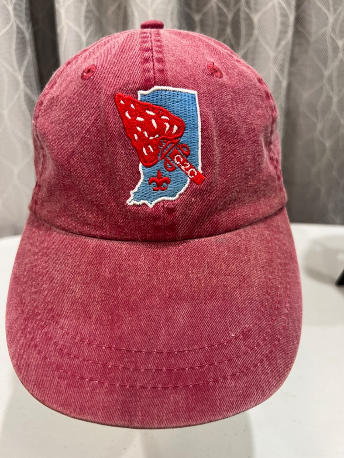 Boy Scouts of America Red Arrow on blue Indiana State outline Hat cap Worn.