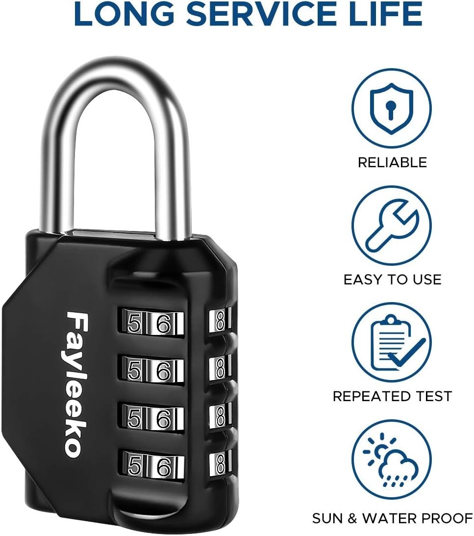 Multi-Use Resettable Combination Locks - Black Finish 4 Pack