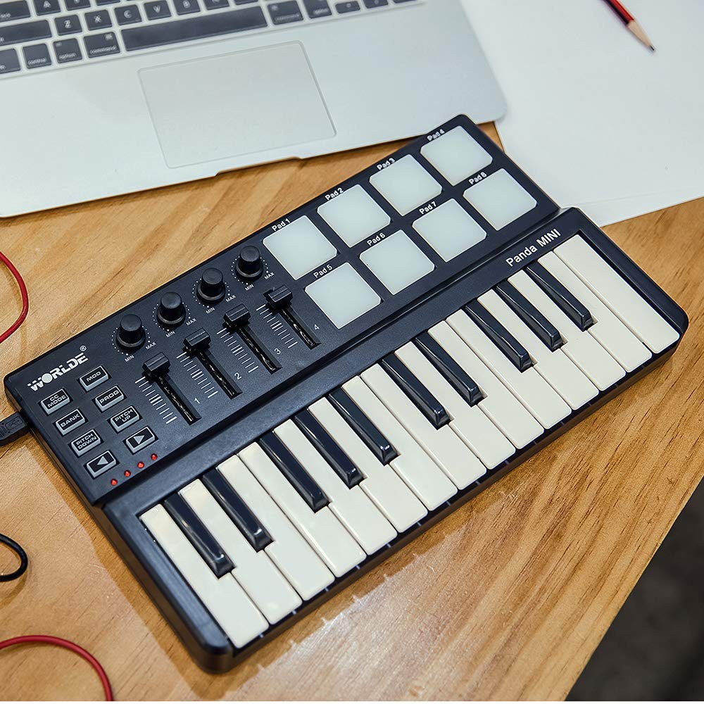 Mini 25-Key Midi Keyboard Controller With 8 Velocity-Sensitive Drum Pads, Portab