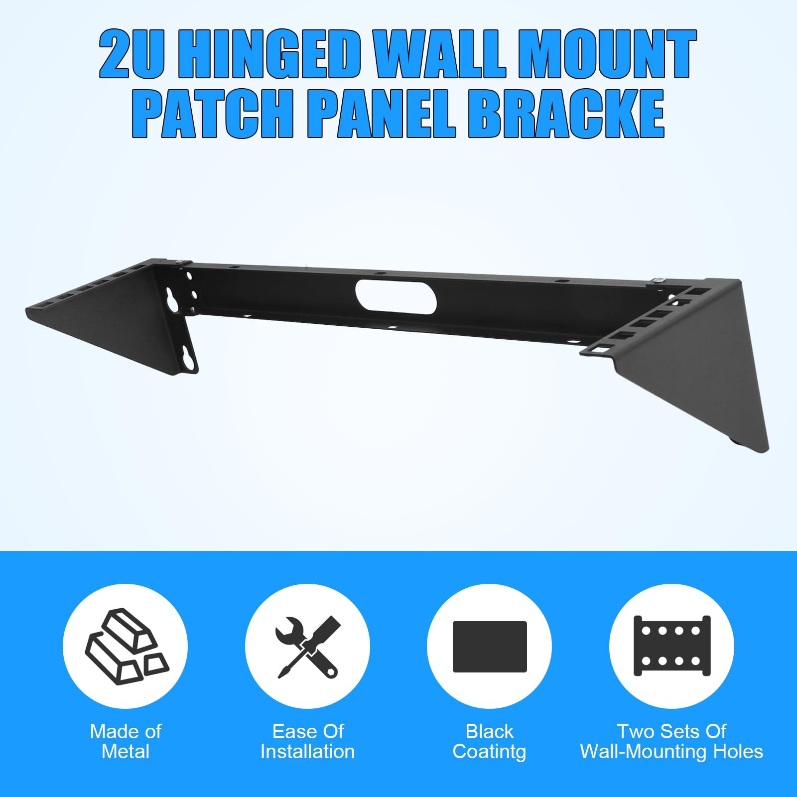 2U Hinged Wall Mount Patch Panel Bracket Vertical Rack for 19-inch Equipment
