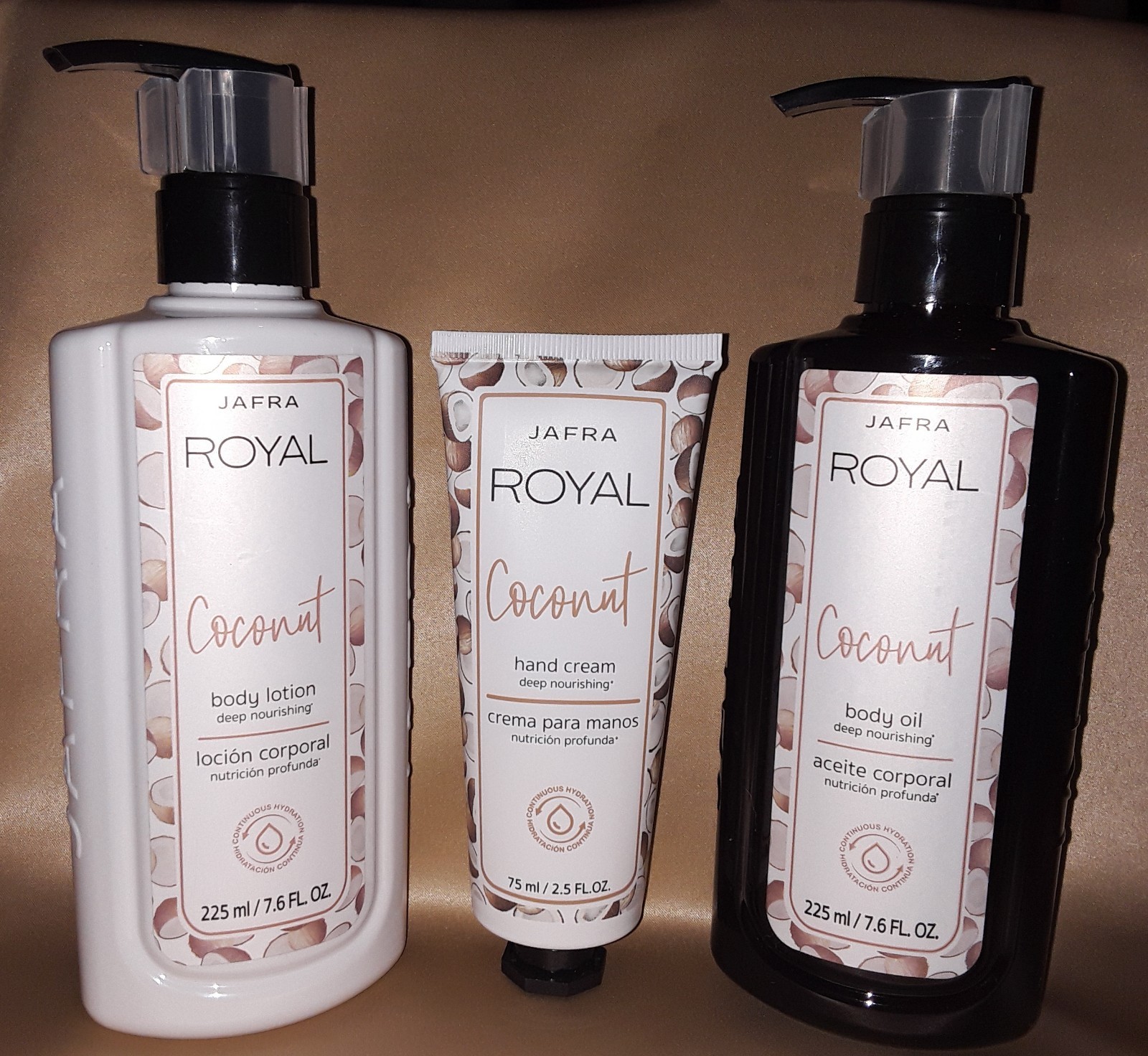 Jafra Royal Coconut  Body Oil, Lotion, & Hand Cream New Fullsize Set