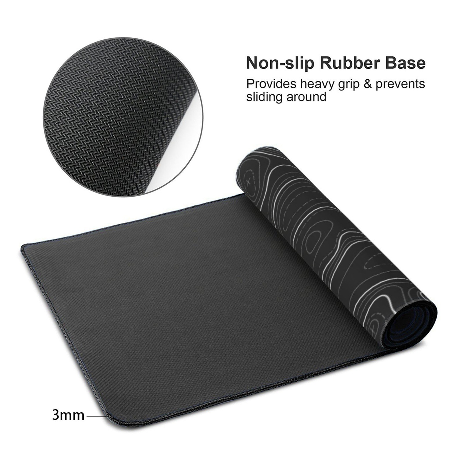 Large Gaming Mouse Pad Black Topographic Contour Mouse Pad with Stitched Edge...