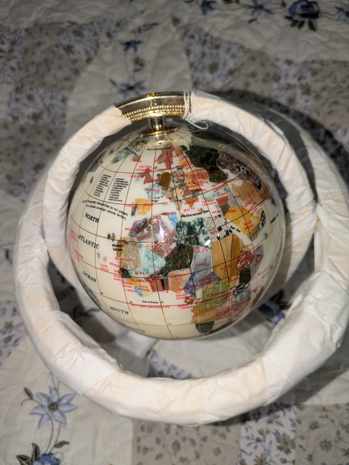 2007 Alexander Kalifano Gemstone Tabletop Globe Rotating Gold Base 14" Diameter