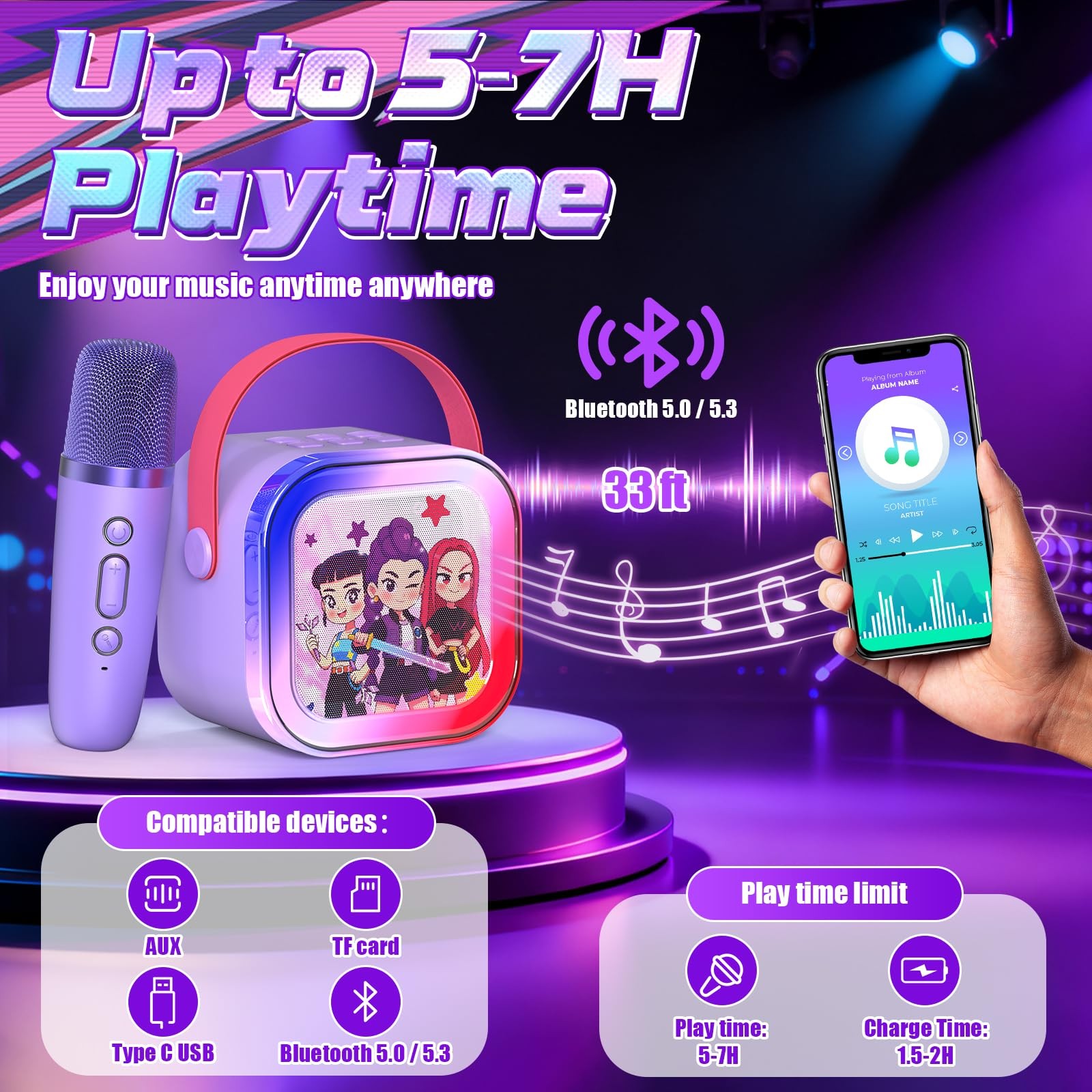 Mini Karaoke Machine for Kids,5 Voice Effects - Portable Bluetooth Speaker wi...
