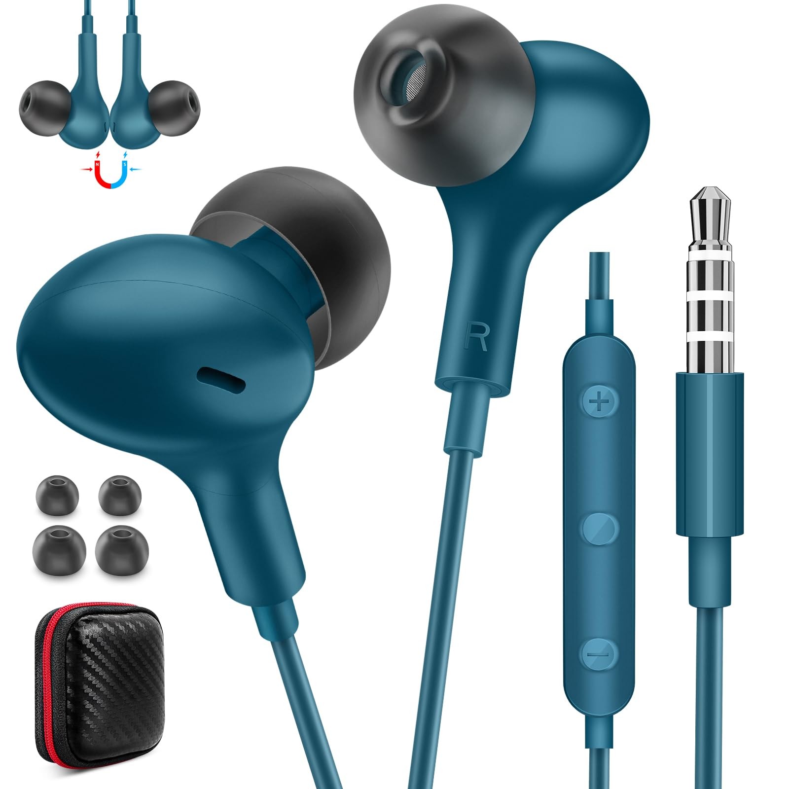 Wired Earbuds 3.5mm Headphone for Chromebook PC , Blue