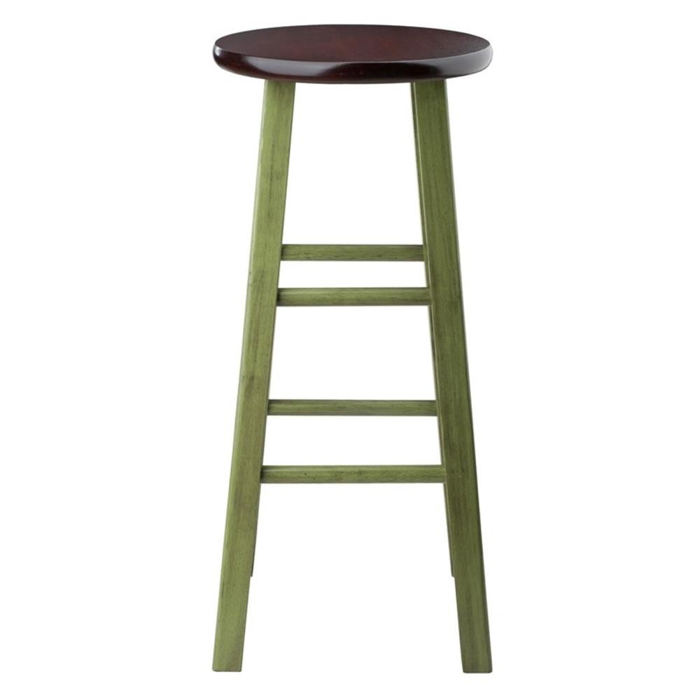 Bowery Hill 29" Transitional Solid Wood Bar Stool in Walnut and Green