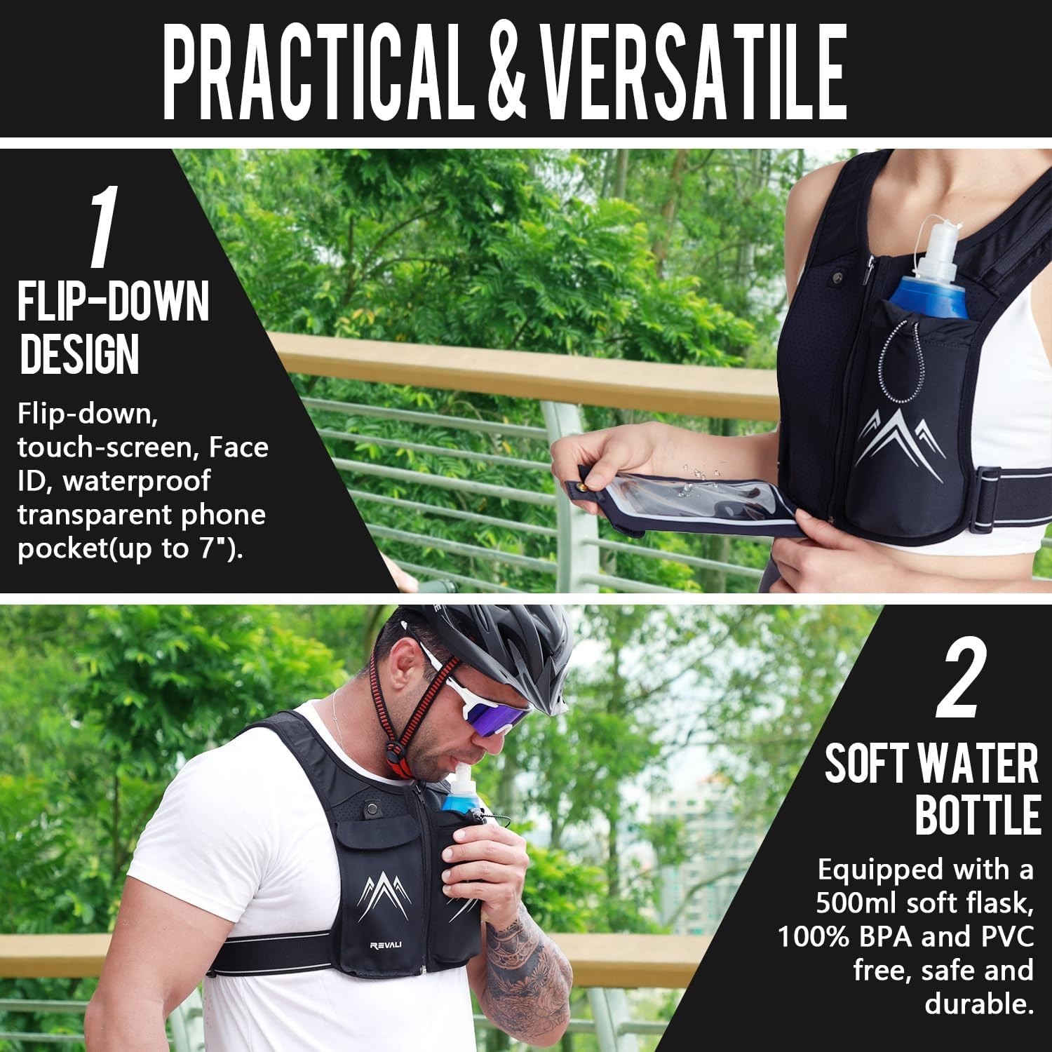 Reflective Running Vest with 500ml Hydration Bottle & Adjustable Fit for Comfort