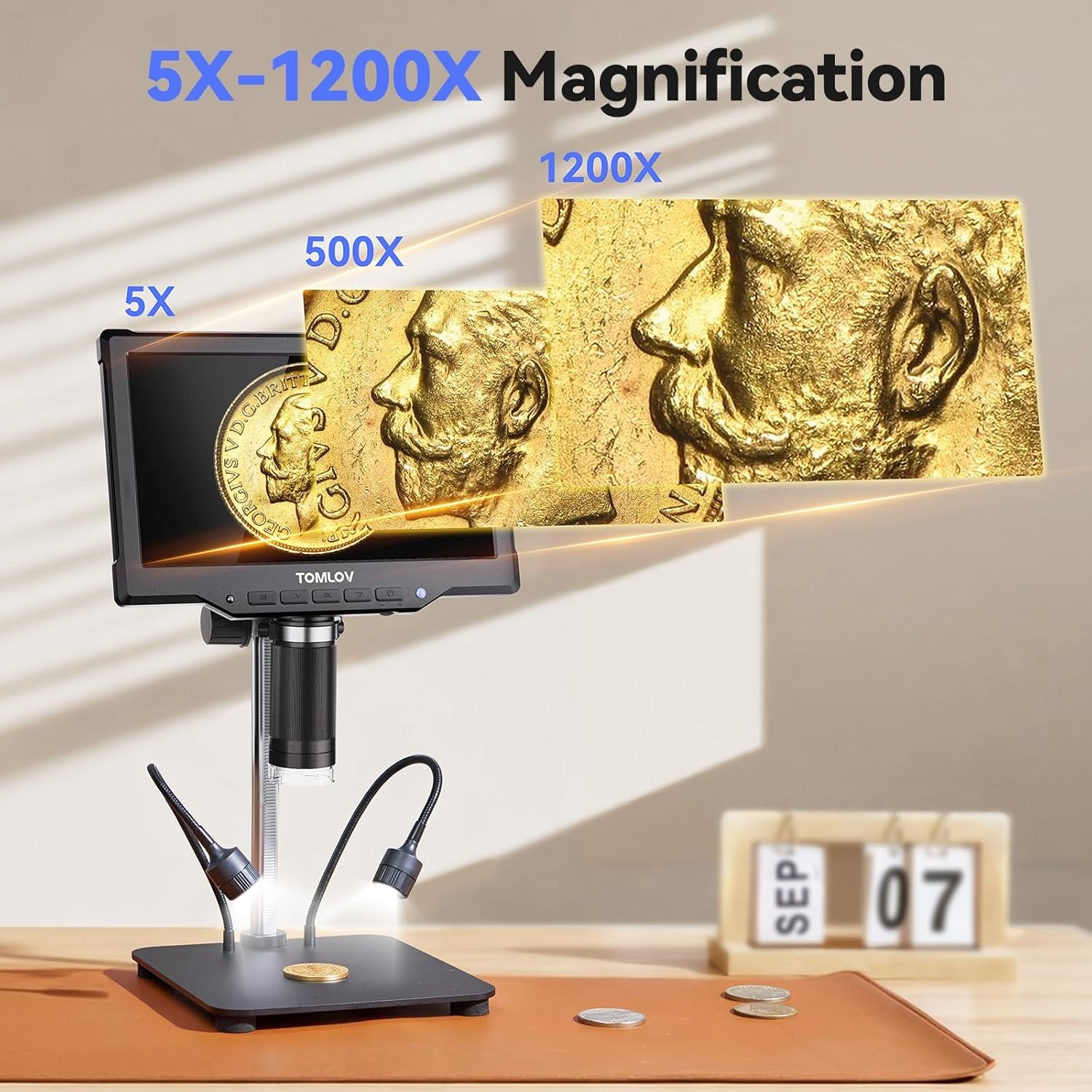 TOMLOV 10" Digital Microscope 1200X Coin Microscope 16MP Soldering Microscope