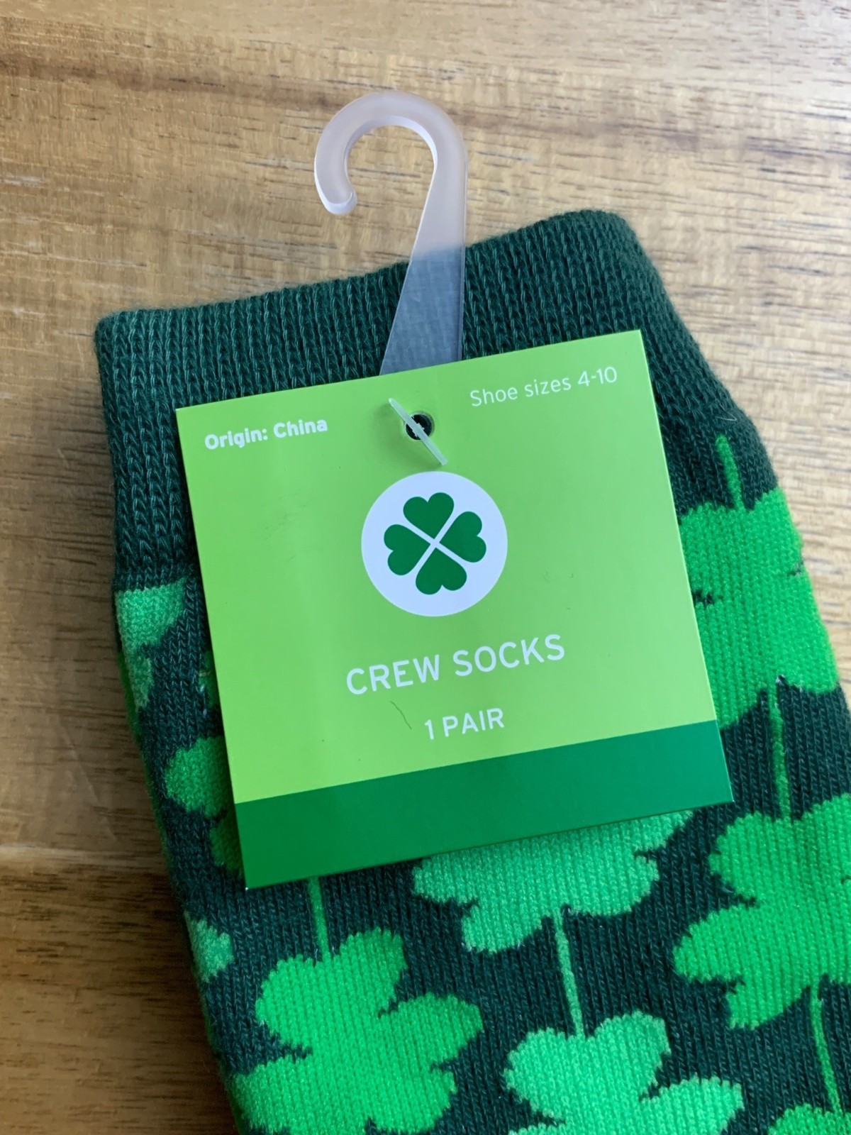Green Shamrock Crew Socks Shoe Sizes 4-10 St. Patricks Day Theme Polyester Blend