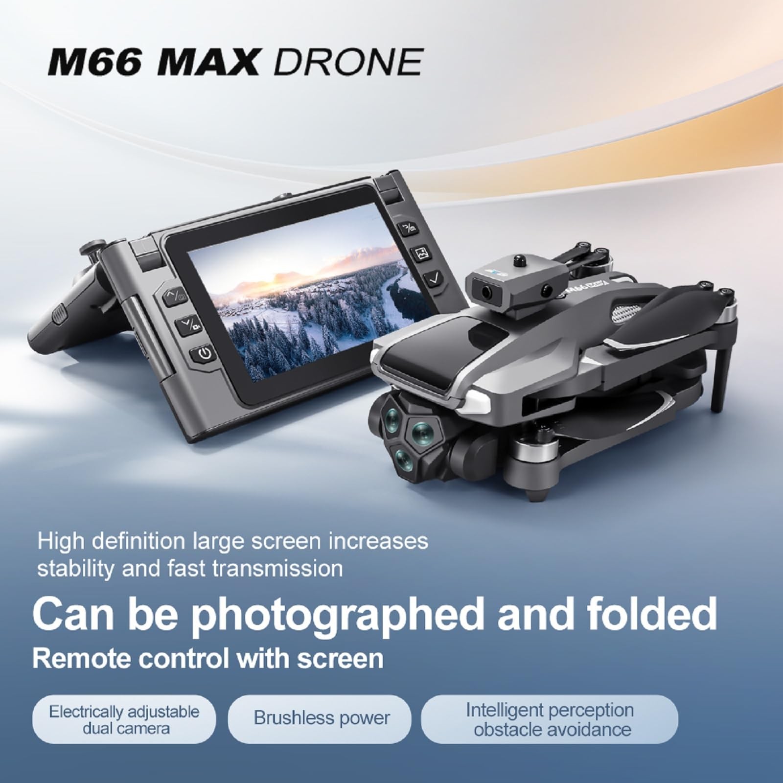 M66 Drone with New Foldable Remote Control Medium, Black - 2 batteries