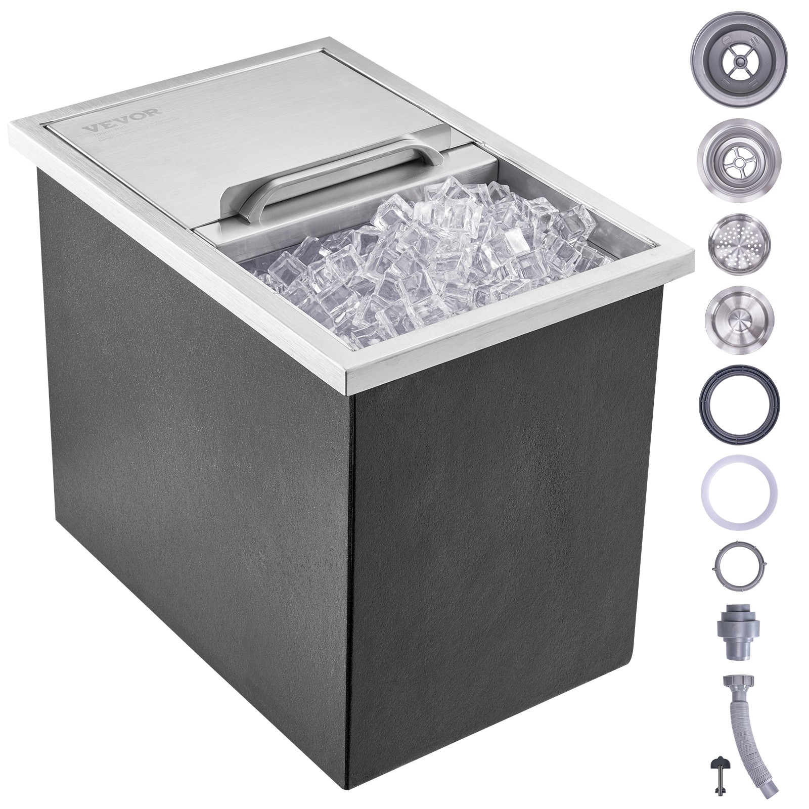 VEVOR 18"x12"x14.5" Drop in Ice Chest Ice Cooler Ice Bin Stainless Steel w/Cover
