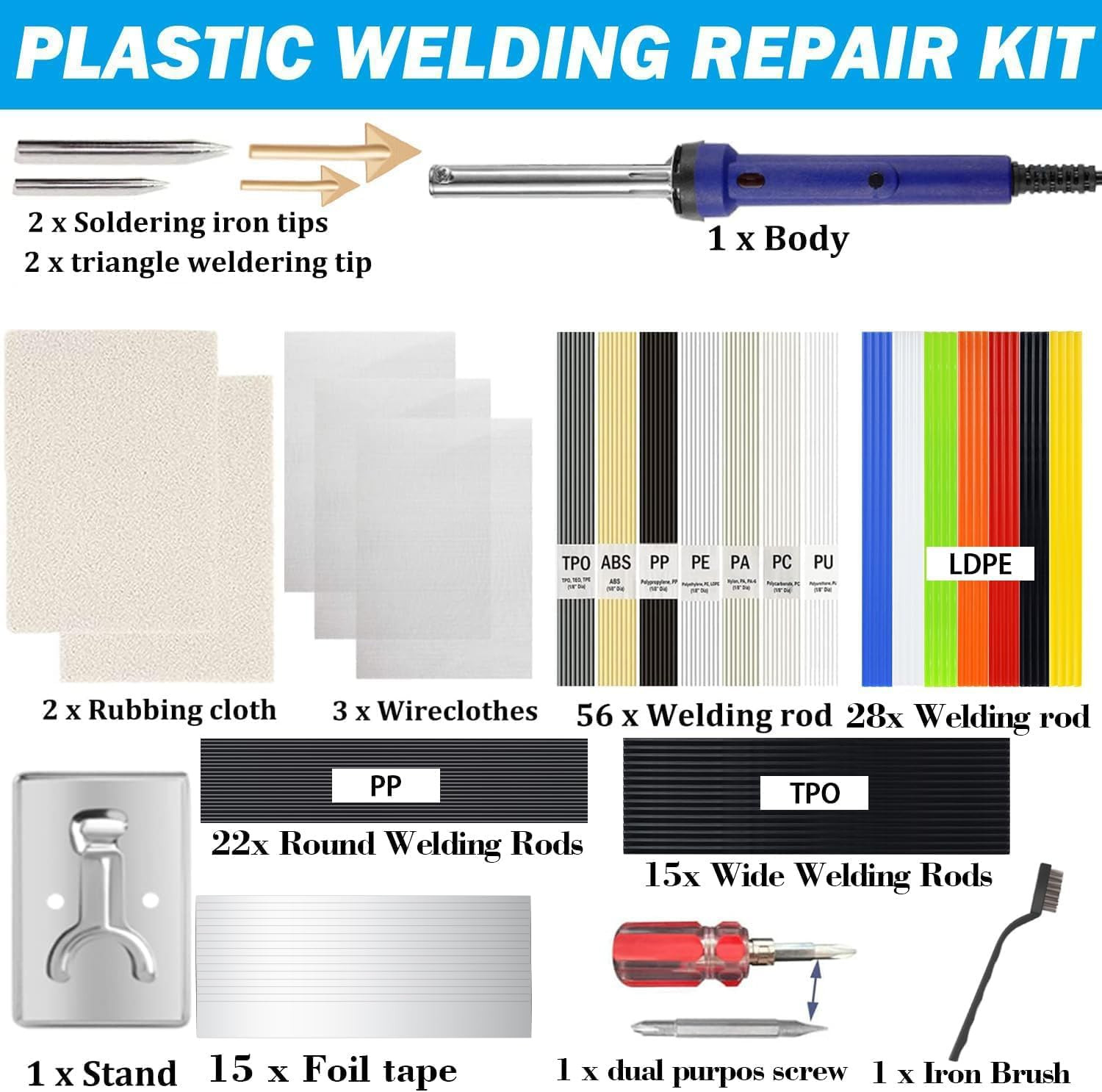 100W Plastic Welding Kit 2 in 1 with 121Pcs Rods | Professional Surface Repair T