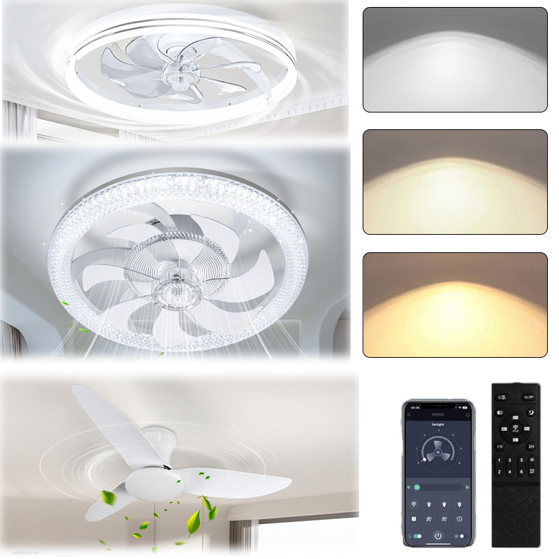 Modern Fan Lights Flush Mount LED Ceiling Light kits W/ Remote APP Control