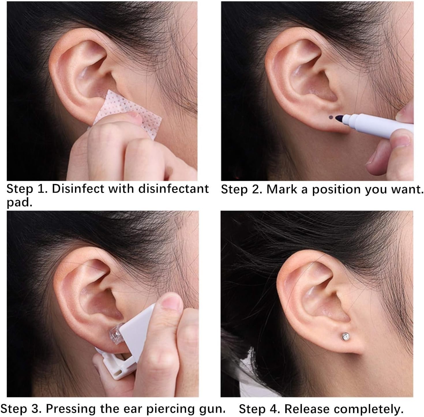 Ear Piercing Gun Kit 6Pcs Disposable Including 2Pcs Gold231